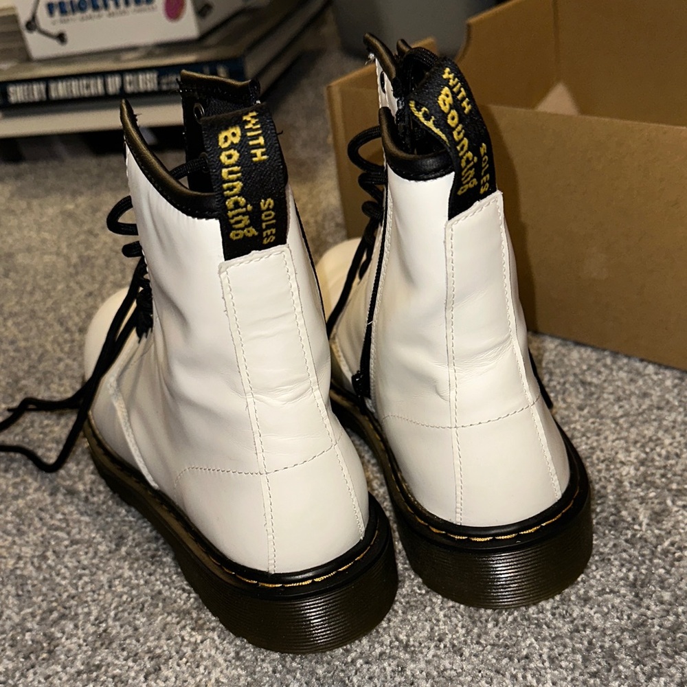 Dr. Martens White Leather Lace-Up Combat Boots with Black Trim - Picture 4 of 4